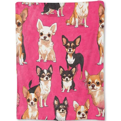 Chihuahua Dogs Pattern Blanket: Bright Pink Canine Collage