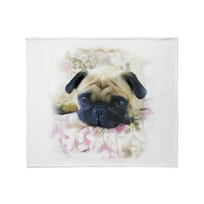 Pug Face Close Up Blanket: Artistic Pug Portrait Throw