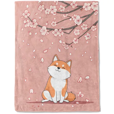 Shiba Inu with Cherry Blanket: Cute Dog and Blossom Art