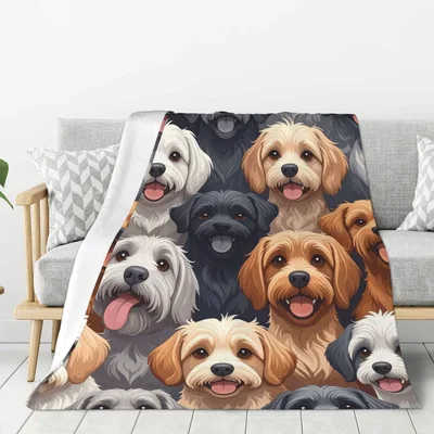 Cartoon Dogs Group Portrait Blanket for Dog Lovers