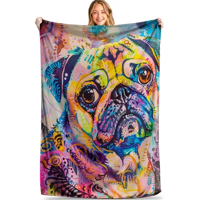 Colorful Pug Painting Blanket: Vibrant Artistic Dog Portrait