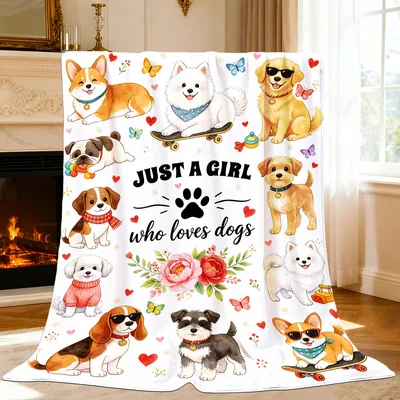 Just a Girl Blanket Featuring Playful Dogs and Hearts