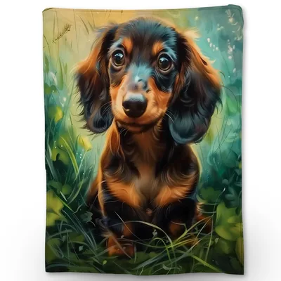 Dachshund Dog Portrait Blanket No. 2 for Lovers of Long-Haired Dogs