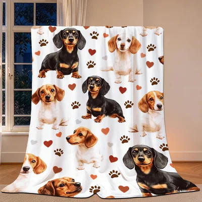 Dachshund Pattern with Hearts Blanket No. 2 – Dachshund Pattern