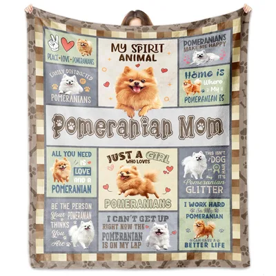 Pomeranian Mom Spirit Animal Blanket Celebrating Fluffy Dog Love