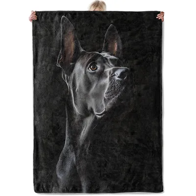 Great Dane Dog Portrait Blanket: Realistic Black Art