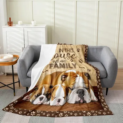 In This House Blanket: Bulldog Family Fleece Throw for Dog Lovers