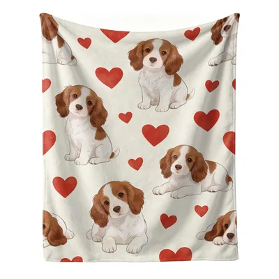 Puppies with Red Hearts Blanket: Cute Springer Spaniel Design