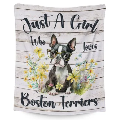 Just a Girl Who Loves Boston Blanket with Glasses-Wearing Dog