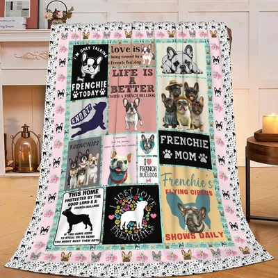 Frenchie Dog Blanket featuring a Frenchie Mom words collage