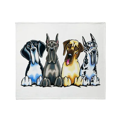 Four Great Danes Cartoon Blanket: Four Dogs Sitting in a Row