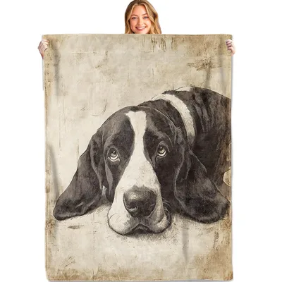 Vintage Basset Hound Portrait Blanket for Nostalgic Dog Lovers