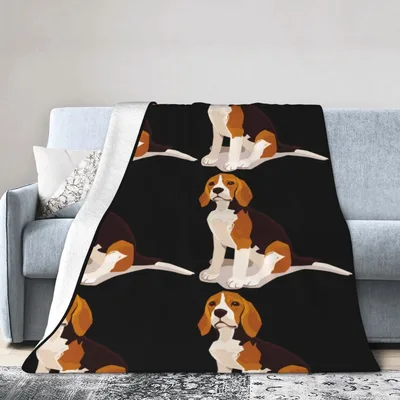 Beagle Pattern on Black Blanket: Stylish Hound Design for Your Sofa