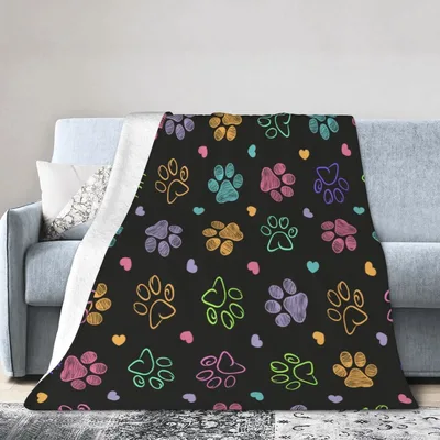 Colorful Dog Paw Prints Blanket: Neon Sketch Style Throw