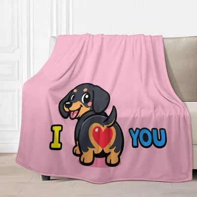 Dachshund I Love You Blanket: Cute Cartoon Dog Design