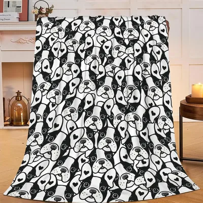 Boston Terrier Face Pattern Blanket: Bold Black and White Dog Print