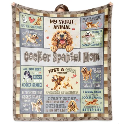 Cocker Spaniel Mom Collage Blanket featuring playful quotes