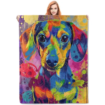 Colorful Dachshund Pop Art Blanket: Vibrant Multi-Color Dog Portrait