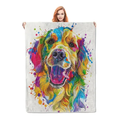 Colorful Golden Retriever Painting Blanket: Vibrant Art Design