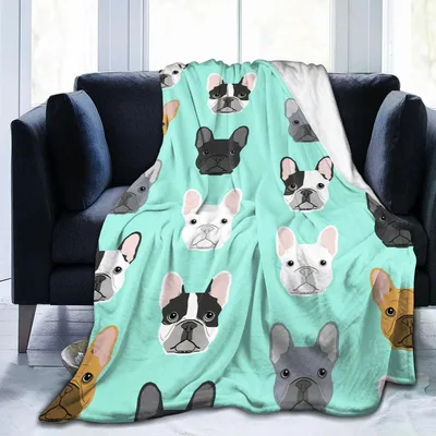 French Bulldog Pattern on Mint Blanket: Cute Dog Face Print