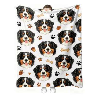 Bernese Mountain Dog Paws Pattern Blanket: Happy Faces and Acorns