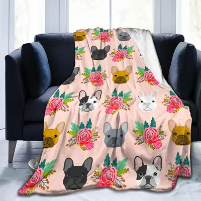 French Bulldogs with Roses Blanket: Floral Frenchie Throw Design