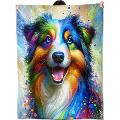 Colorful Australian Shepherd Portrait Blanket