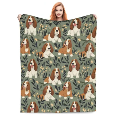 Basset Hound Floral Pattern Blanket for Dog Lovers