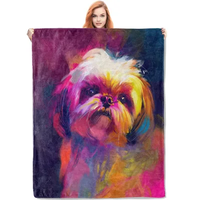 Colorful Shih Tzu Portrait Blanket: Vibrant Art for Dog Lovers