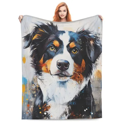 Australian Shepherd Dog Portrait Blanket: Artistic Canine Face Design