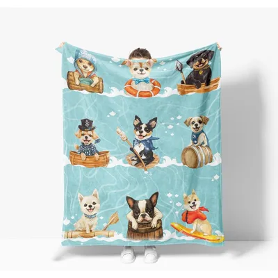 Cartoon Dogs Pattern Blanket: Nautical Pups on the Water