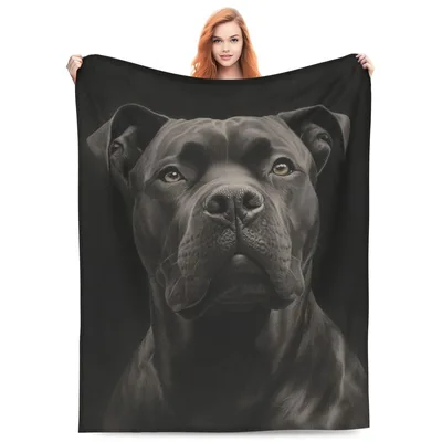 Cane Corso Dog Portrait Blanket: Realistic Black Art for Lovers