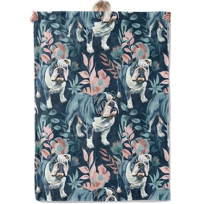 Botanical Bulldog Floral Pattern Blanket: A Cozy Design for Dog Lovers
