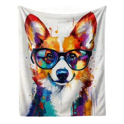 Graffiti Corgi with Glasses Blanket: Pop Art Dog Portrait