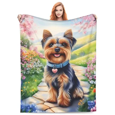 Yorkshire Terrier in Flower Blanket: Watercolor Garden Dog Art