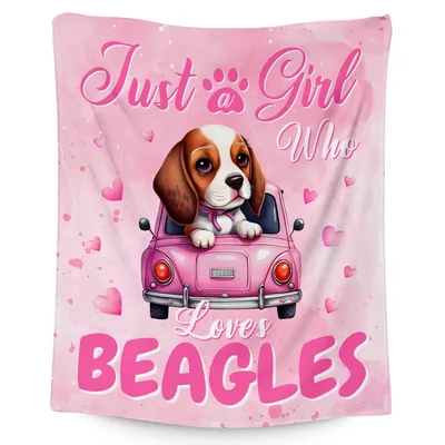 Just a Girl Blanket: Beagle Lover Design with Pink Car