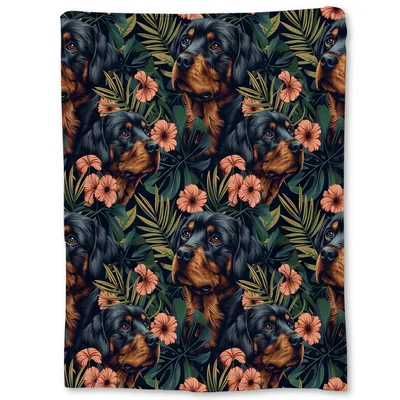 Rottweiler and Tropical Flowers Blanket