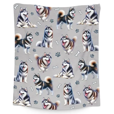 Husky Dogs Pattern Blanket: Happy Huskies and Bones Design