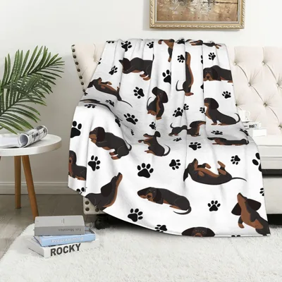Dachshund Dogs Paw Prints Blanket for Weiner Dog Lovers