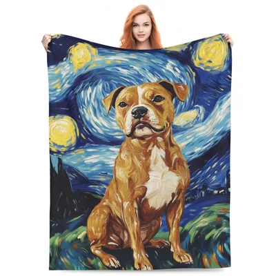 Pit Bull Starry Night Blanket: Van Gogh Inspired Dog Art