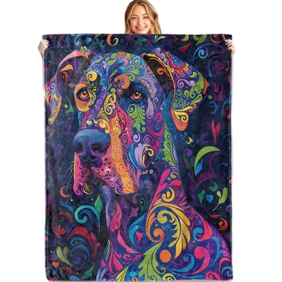 Colorful Great Dane Dog Blanket: Vibrant Swirly Art for Pet Lovers