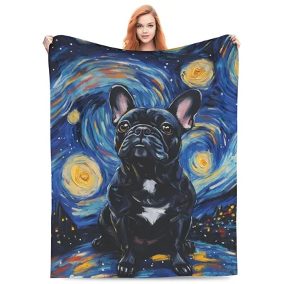 French Bulldog Starry Night Blanket: Swirling Art for Dog Lovers