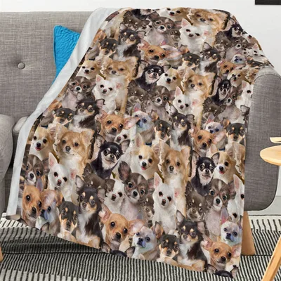 Cute Chihuahua Pattern Blanket: A Collage of Tiny Dog Faces