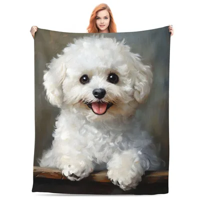 Bichon Frise Portrait Blanket: Classic Oil Painting Style Dog Art