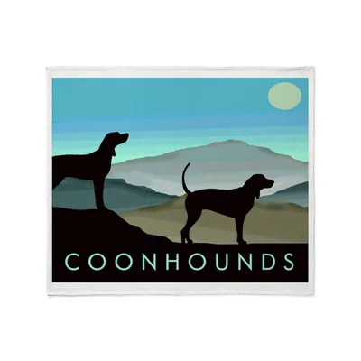 Coonhounds Silhouette in Hills Blanket - Mountain Dog Art Design