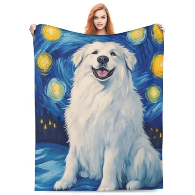 Great Pyrenees Starry Night Blanket: Artistic Dog Lovers Gift