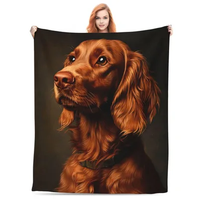 Irish Setter Dog Portrait Blanket: A Realistic Red Canine Artwork