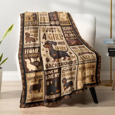 Dachshund Words Pattern Blanket for Dog Lovers