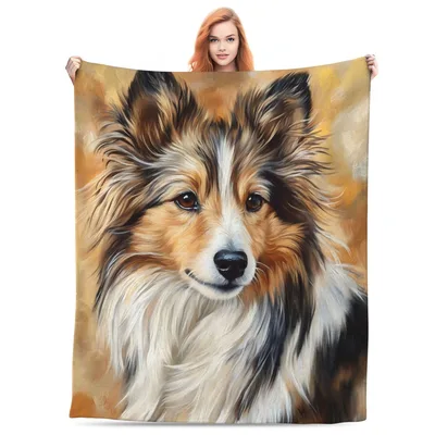Shetland Sheepdog Portrait Blanket: Artistic Sheltie Face Design