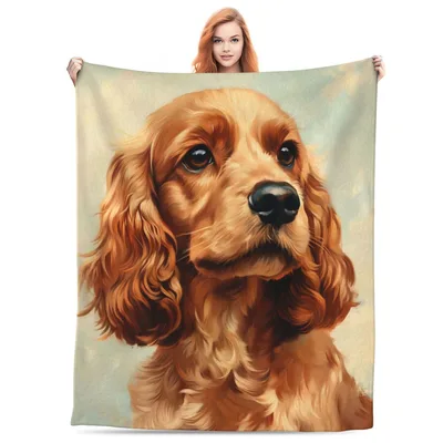 Cocker Spaniel Dog Portrait Blanket: Classic Red Portrait Art